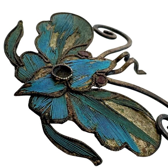 Vtg Kingfisher Blue Feather Butterfly Pin Brooch Hair Comb Piece Decor #126 - Picture 2 of 5